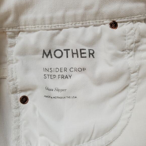 Mother Insider Crop Step Fray Jeans Glass Slipper Wash White Denim USA Size 27 - Picture 6 of 11